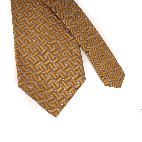 Mustard Yellow Brooks Brothers‎ Makers Spade Chain Fence Pattern Silk Tie​​ - Picture 2 of 4